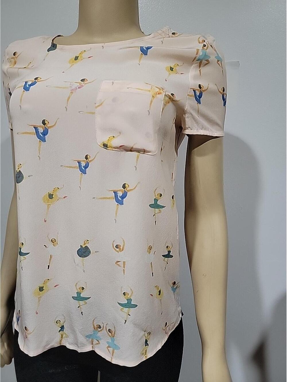 Sezane X G Kero Women's Top 36/S Ballerina Pink Silk Blouse Short Sleeve #C - Picture 4 of 9